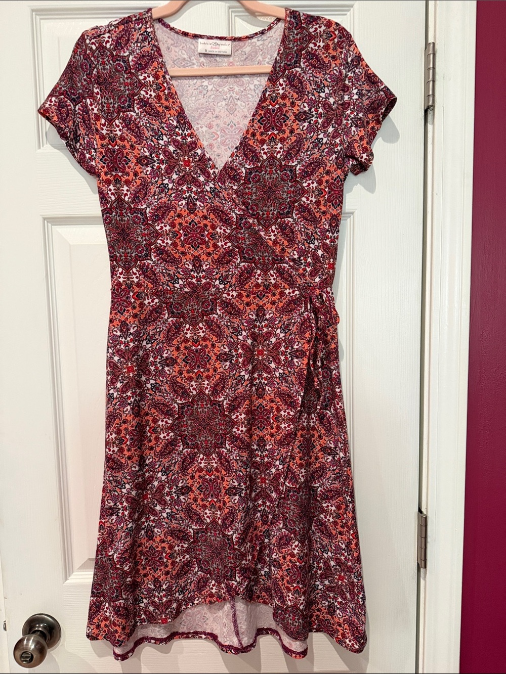 Bobbie Brooks Red Multi Wrap-Style Mini Dress